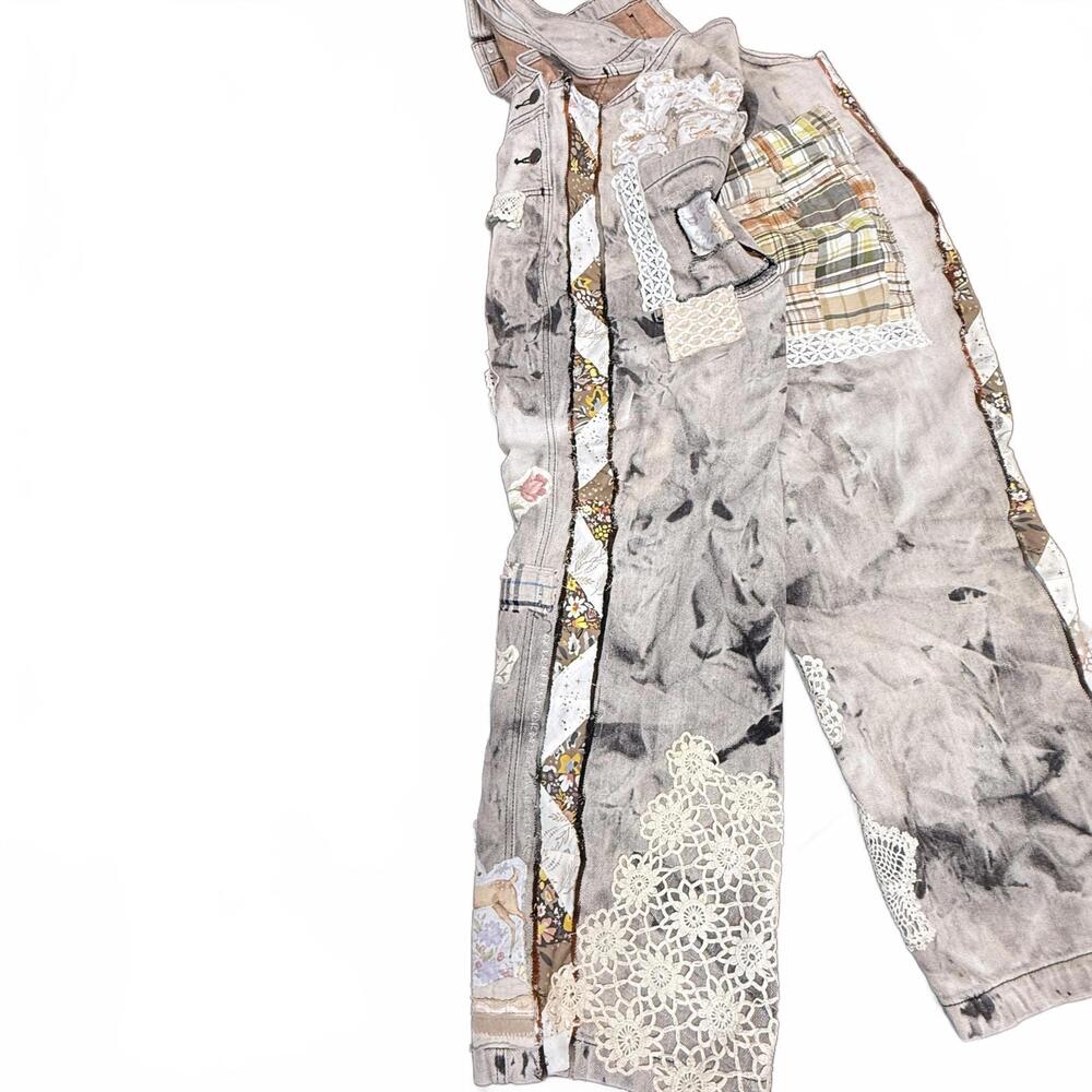 Handmade Up-cycled Magnolia Pearl‎ inspired quilted Miner Overalls NWT - Picture 9 of 16